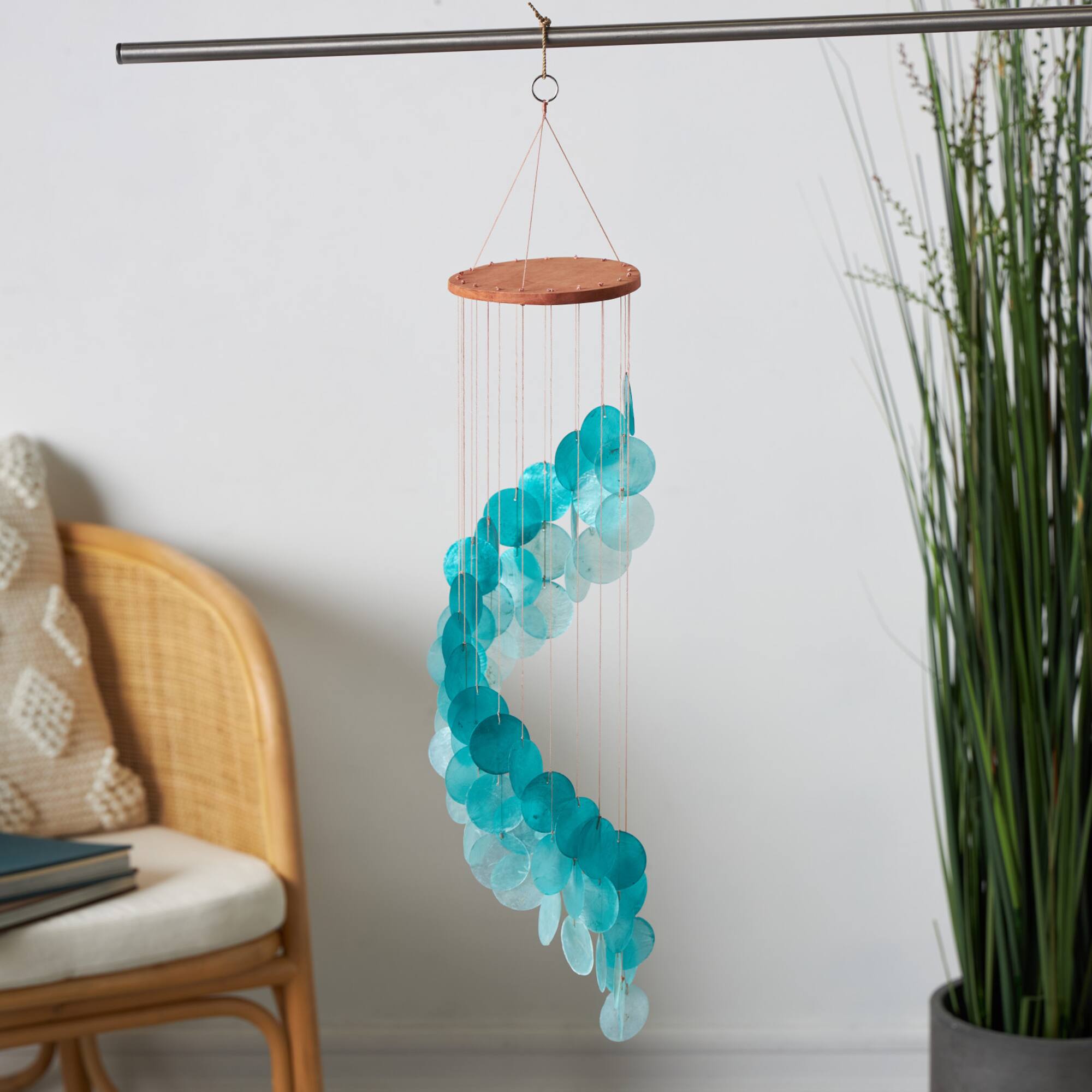 31" Teal Capiz Shell Waterfall Wind Chime